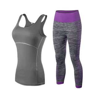 Ladies Running Cropped Top 3/4 Leggings Yoga Suit